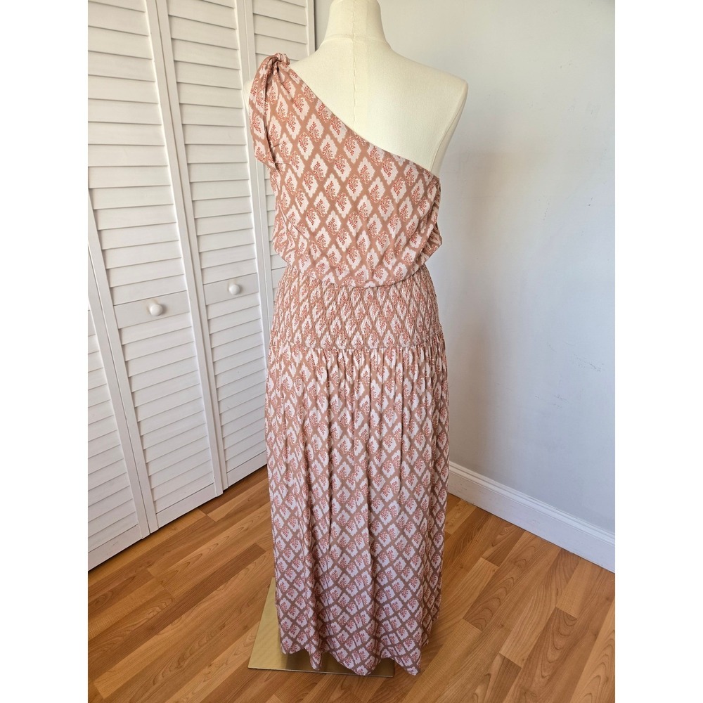 Cupshe Retro One-Shoulder Smocked Maxi Dress Brown Floral M Resort Boho Chic - Picture 6 of 10